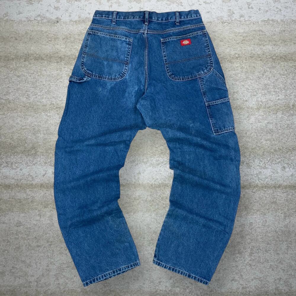 Vintage 90s Dickies Carpenter Jeans 36x34 Baggy Wide Leg Fit Medium Wash Denim